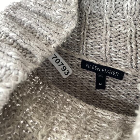EILEEN FISHER Sweater M Organic Cotton Marled Chunky Turtleneck Pullover Gray - Picture 12 of 12